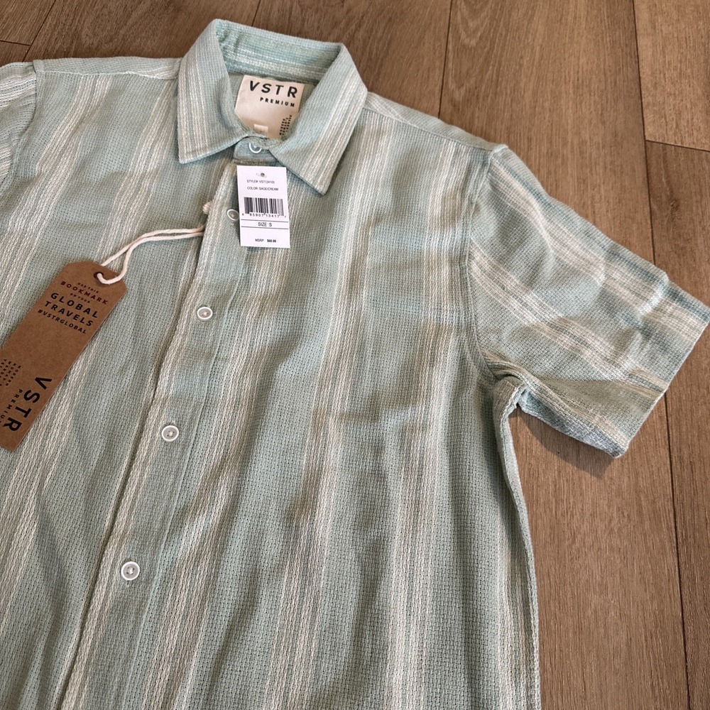 VSTR Premium Men's Modern Woven SS Button‎ Up Shirt Sage Size Small